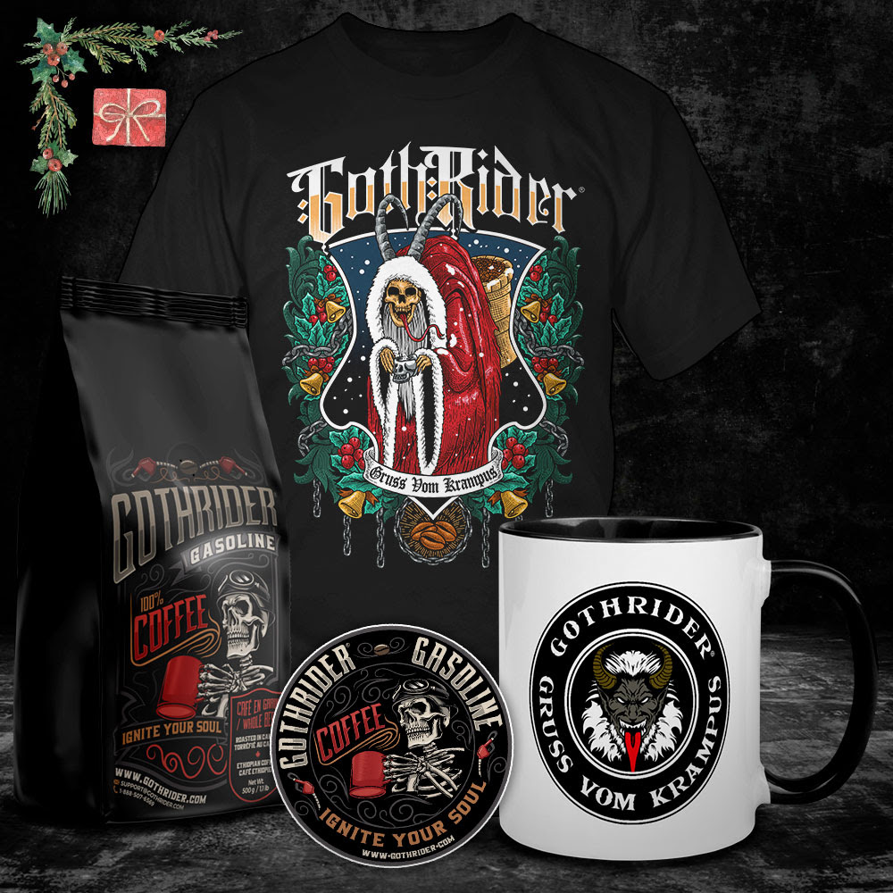 GothRider Coffee  Badass Christmas Coffee Giveaway. GothRider Coffee is the Strongest Great Tasting Coffee you'll ever drink. GothRider® Coffee  Company's Gasoline is a signature blend of hand-roasted beans, holds nothing back and delivers a unique experience that only GothRider® Coffee Company can provide. 